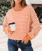 MLOS Orange and White Stripe Long Sleeve Top with Exposed Raw Edge Seams and Back