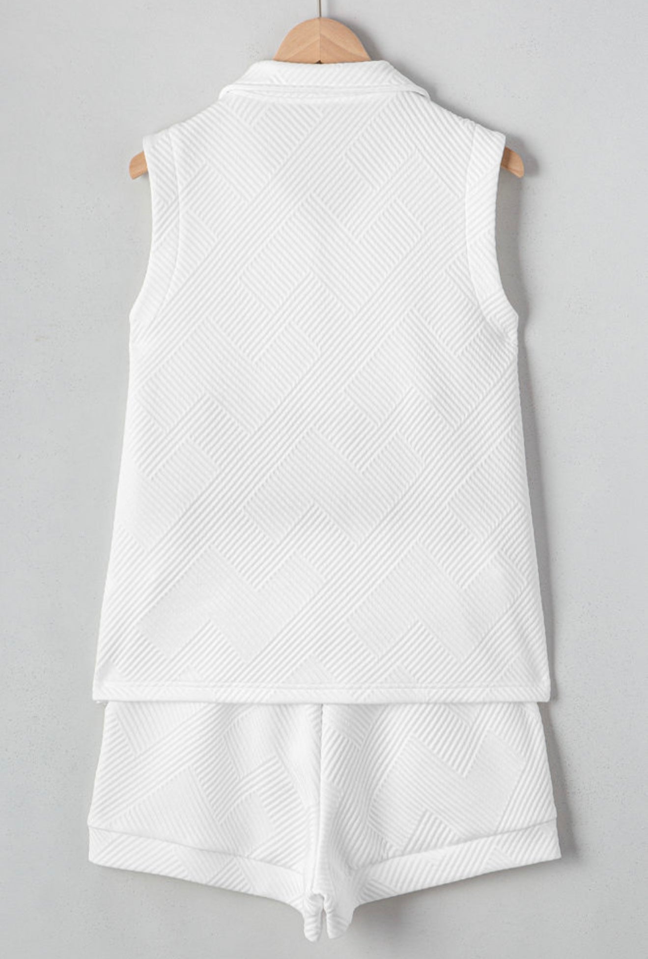 2 Piece White Short Set with Zipper Collar