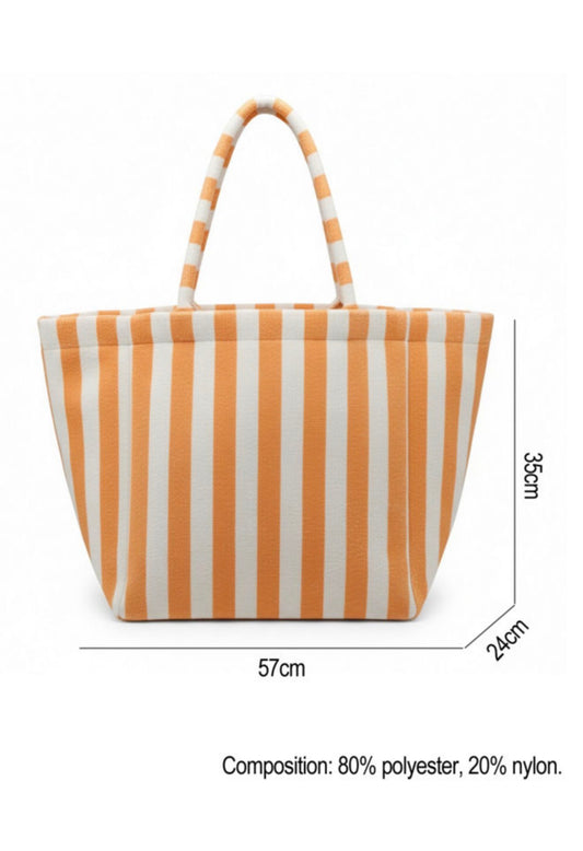 ML61 Orange and White Stripe Terry Cloth Large Tote Bag