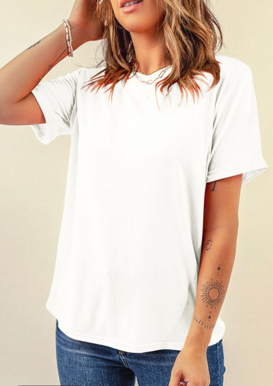 White T Shirt with Cuffed Sleeves