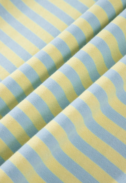 MLBYS Blue and Yellow Stripe 2 Piece Pant Set with Oversize Short Sleeve Top and Contrast Colori Elastic Waistband Pants with Drawstring and Pockets