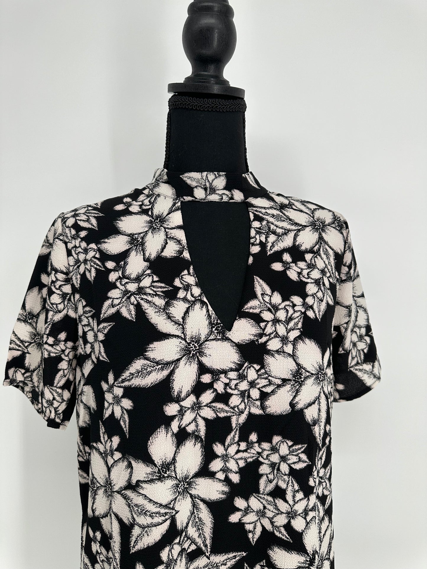 Black and white Floral Print Dress fully Lined