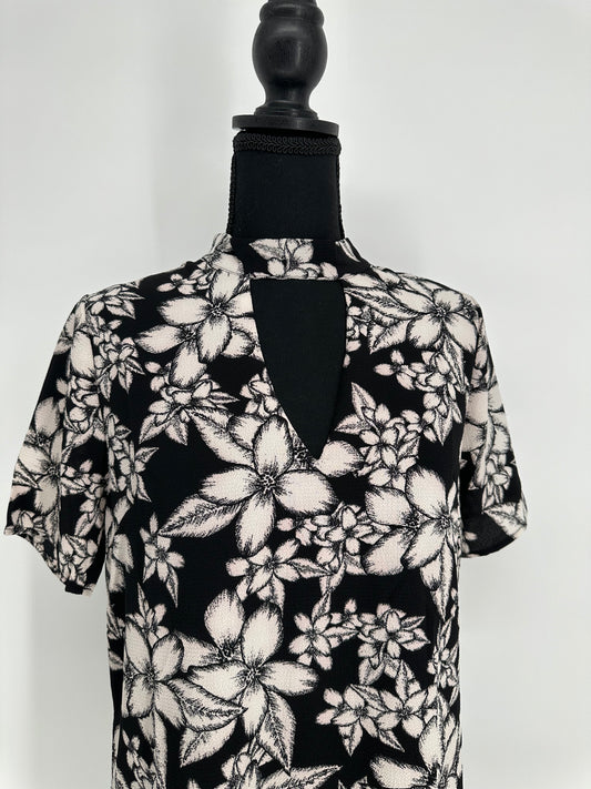 Black and white Floral Print Dress fully Lined