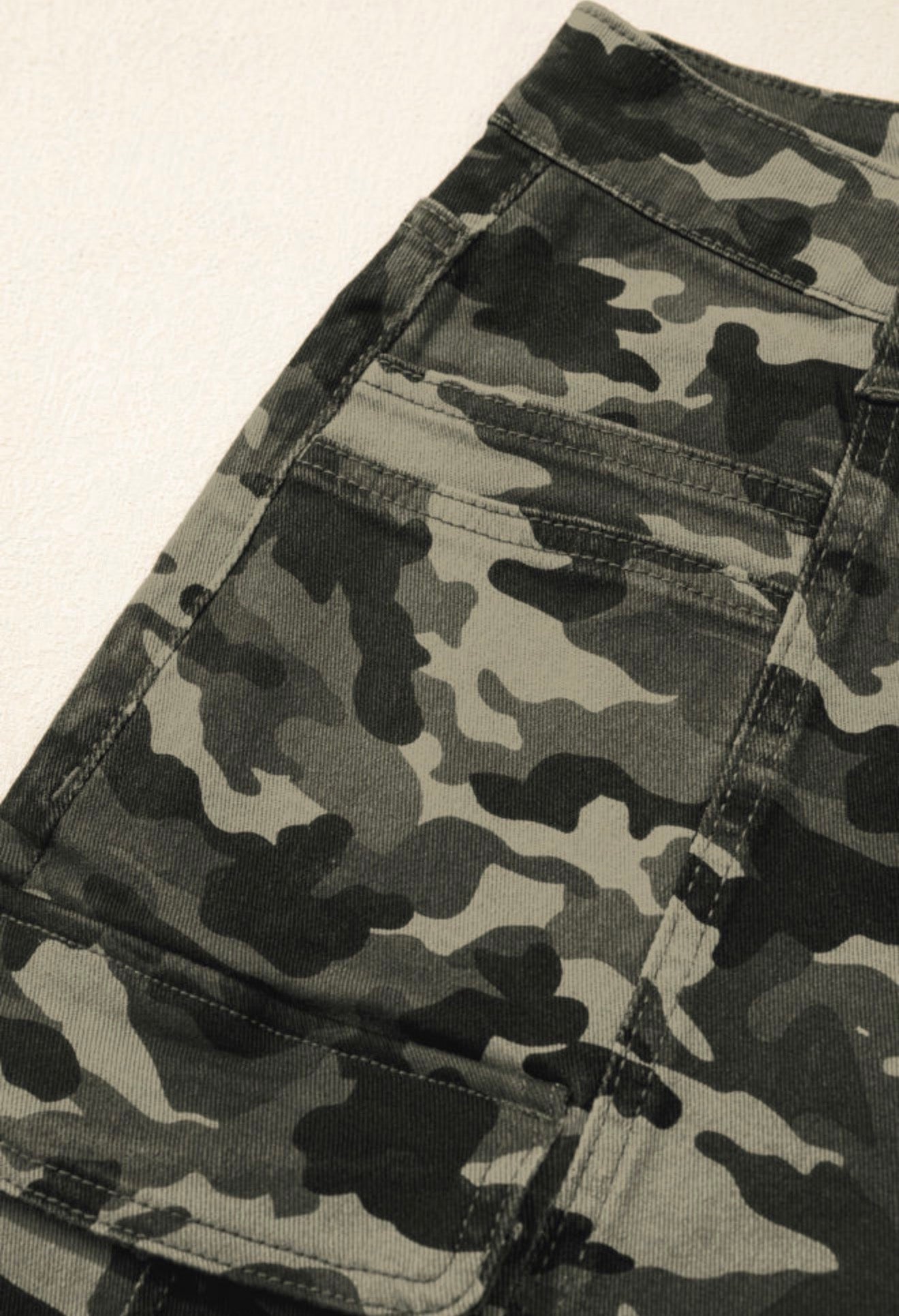 MLCM Camo Print Cargo Wide Leg Pants in Comfy Stretch Denim