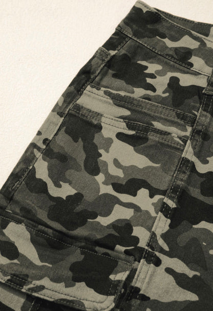 MLCM Camo Print Cargo Wide Leg Pants in Comfy Stretch Denim
