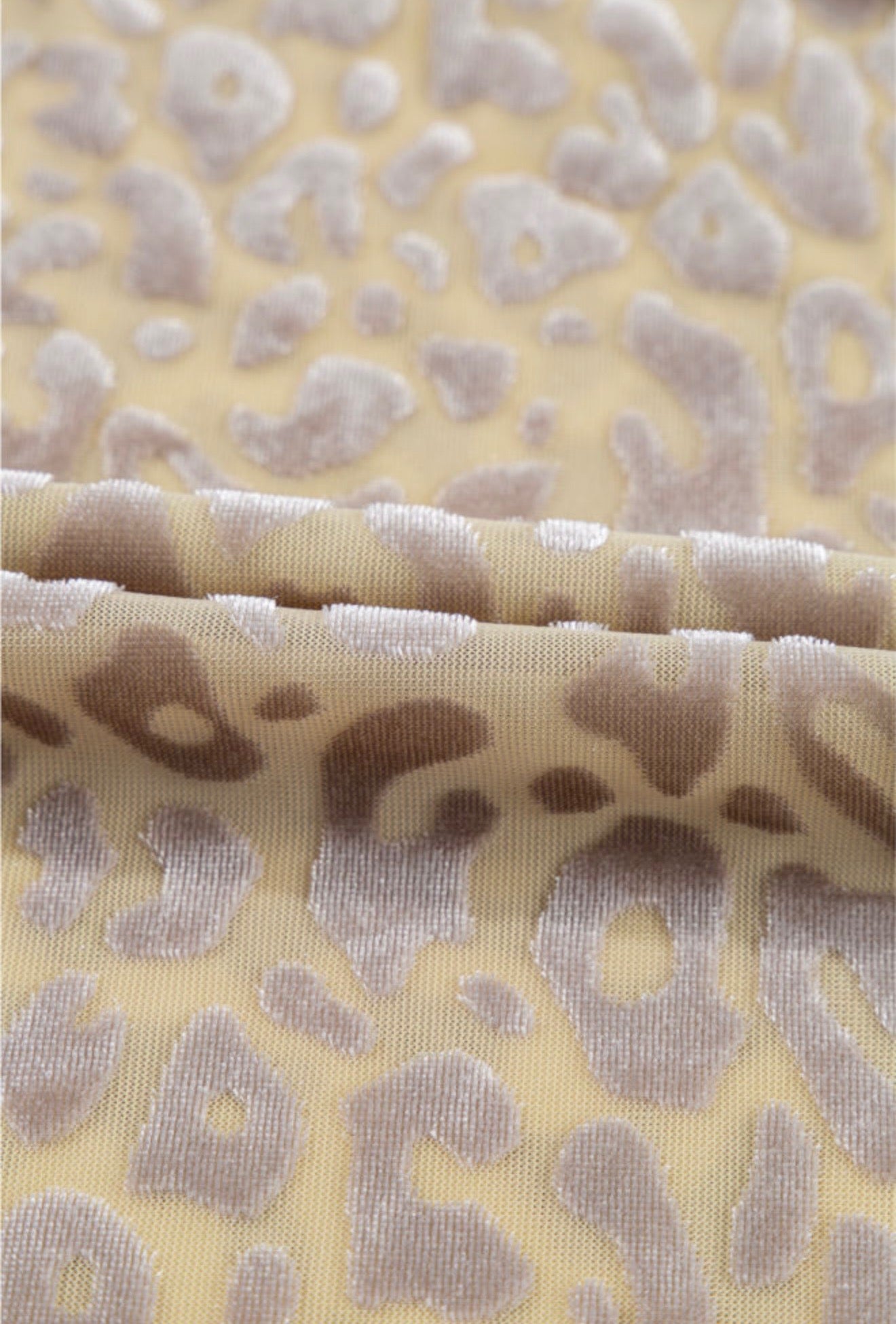 Beige Textured Animal Print Blouse with Elastic Neckline and Cuffs