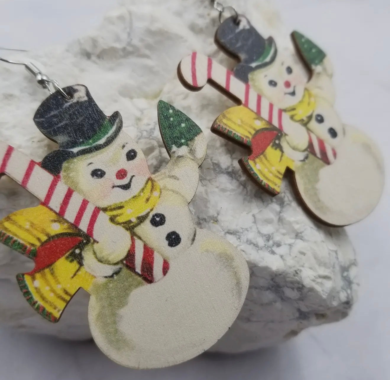 Vintage Snowman Painted Wooden Earrings