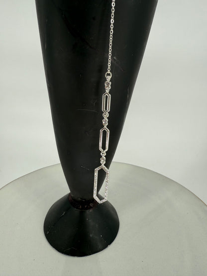 Trezo Silver Drop Style Necklace with Rhinestones