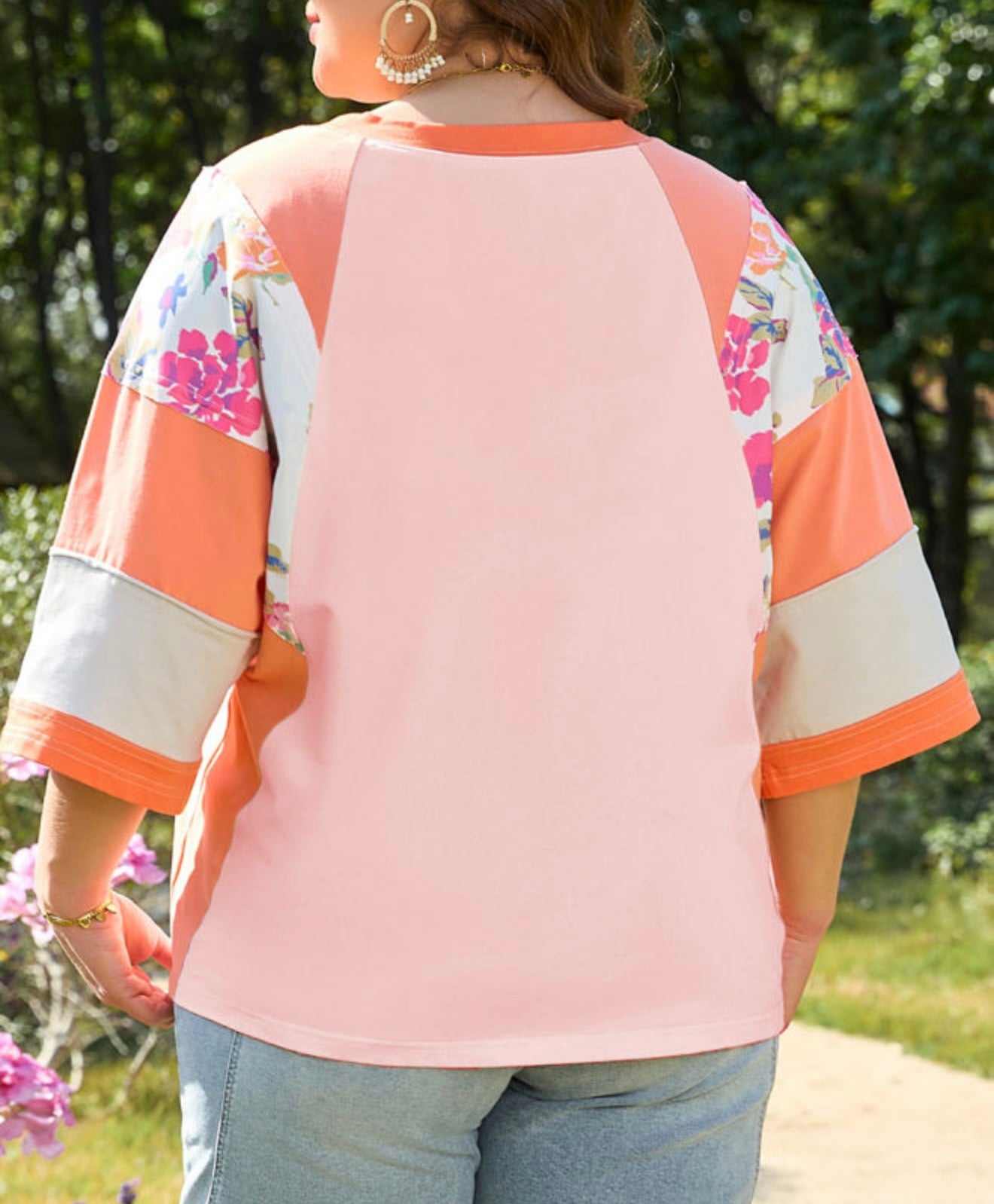 Orange and Peach Floral Block Style Top