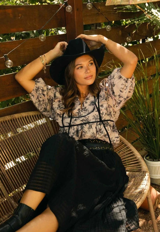 Umgee Taupe Toile Print Top