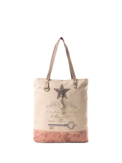 MY29 Cimple Tote Bag with Lots of Room, Inner and Outer Pockets, Double Carry Straps Detail and Metal Key Charm