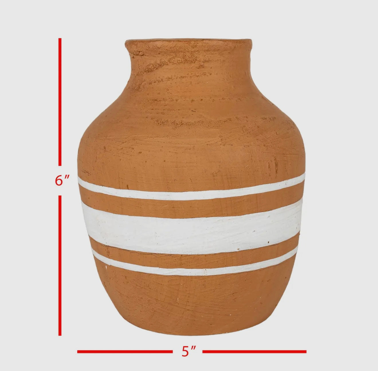 Terracotta Vase with White Stripe Accent