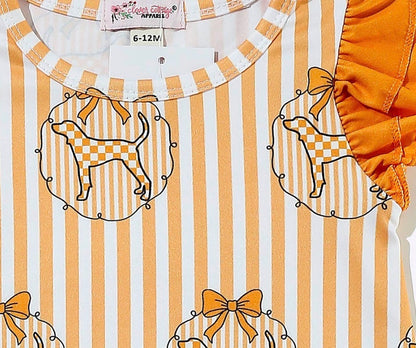 CCRJ Tennessee Striped Smokey Dog Romper with Ruffle Detail
