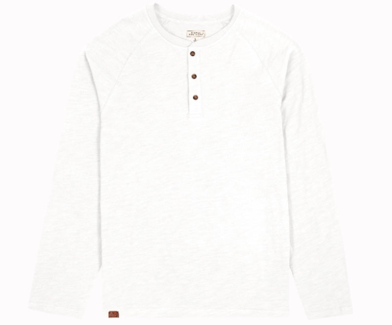 SS white Henley style long sleeve shirt with buttons