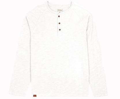 SS white Henley style long sleeve shirt with buttons