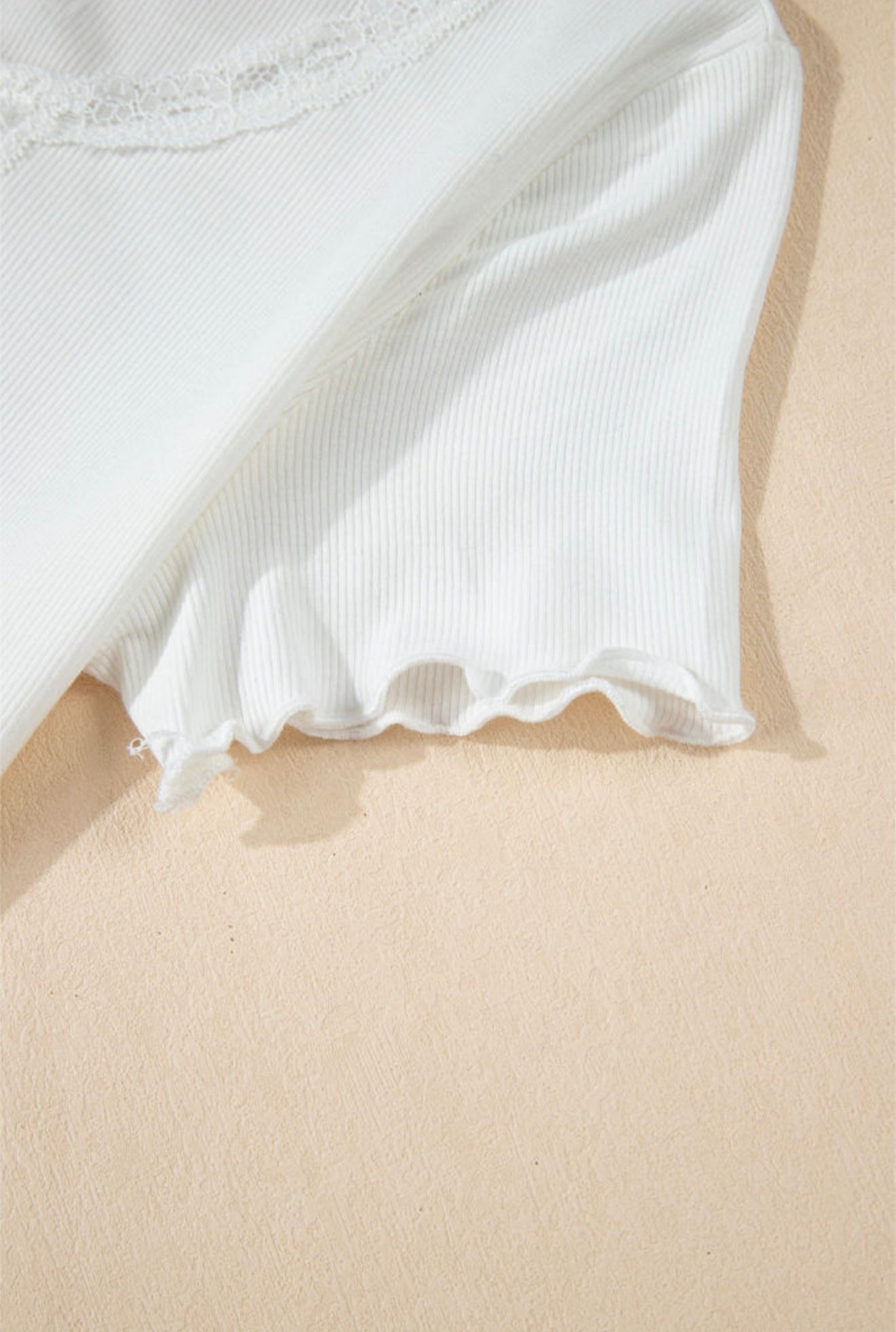 White Ribbed Cropped Top with Lace Detail