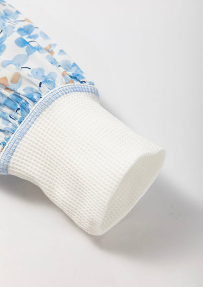 A45 Blue Floral Print Dolman Sleeve Top with White Boddice - Ivy's Gifts & Boutique