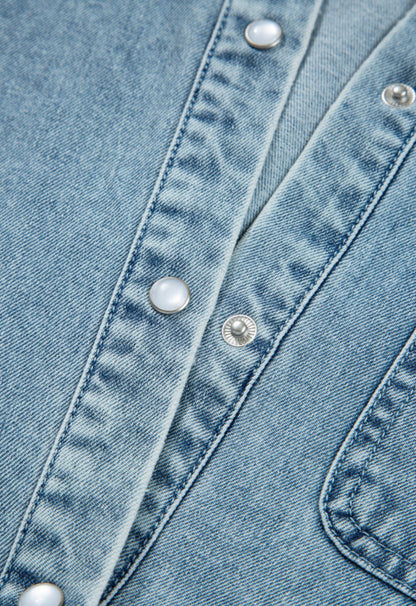A16 Soft Denim Dress with Pearl Snap Buttons