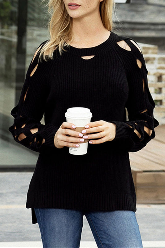 Black Sweater with Lattice Long Sleeves
