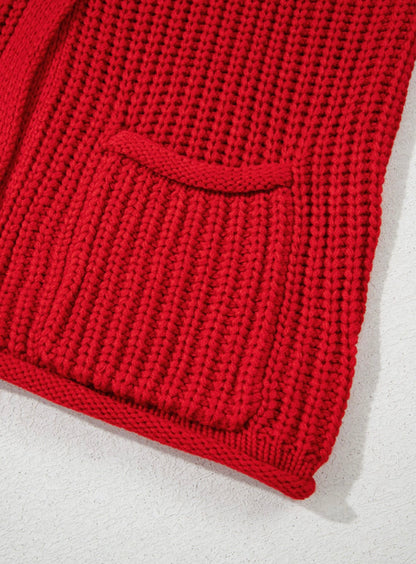Wide Weave Red Sweater Vest with Gold Hammered Buttons