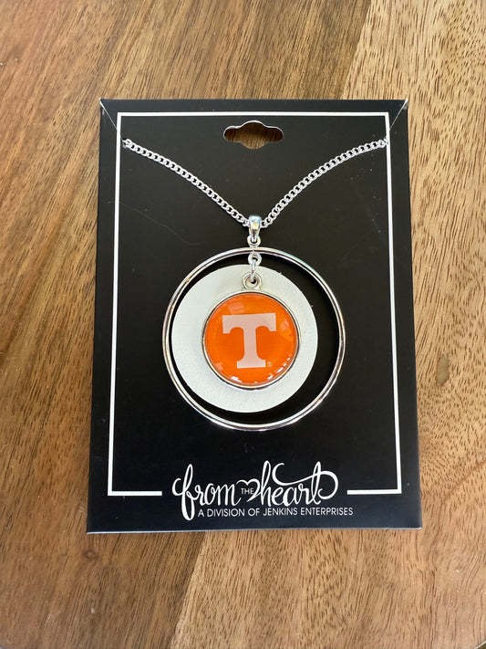Tennessee Necklace with White Leather Disc and power T