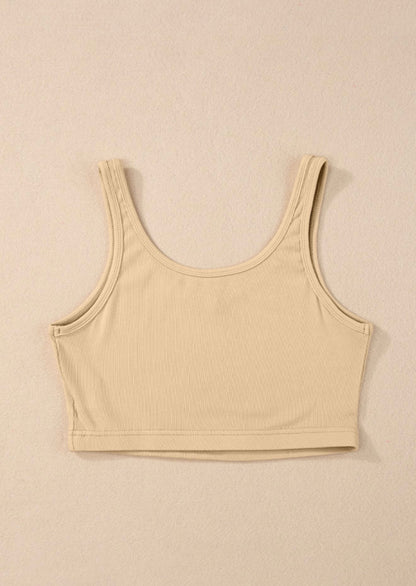 Beige Cropped V-neck Ribbed Tank