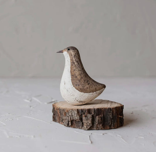 Wooden Bird with round white belly