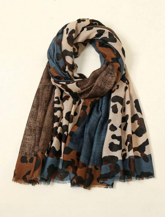 Color Block Animal Print Scarf