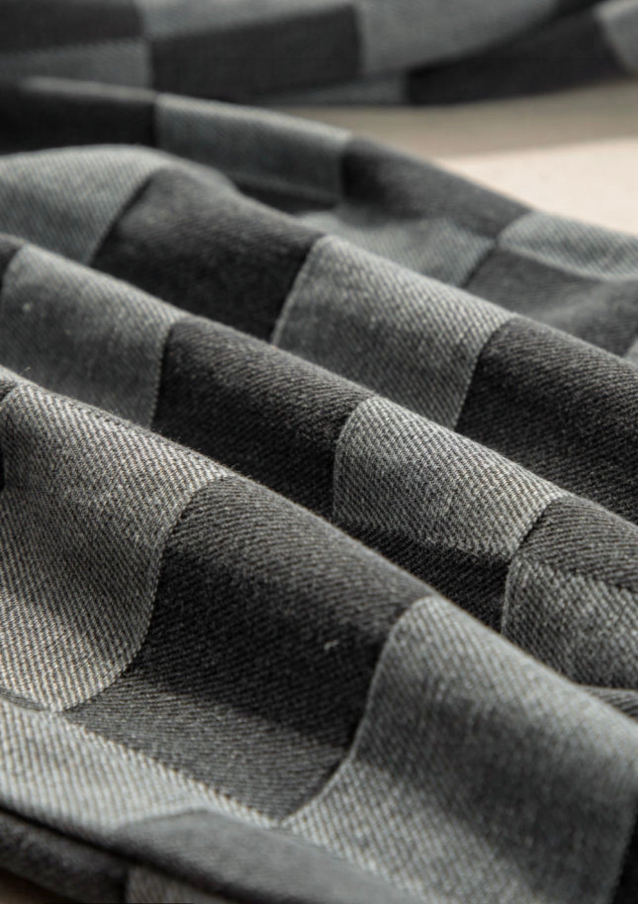 Black and Gray Checked Denim Pants