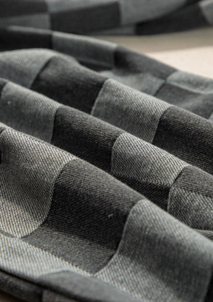 Black and Gray Checked Denim Pants