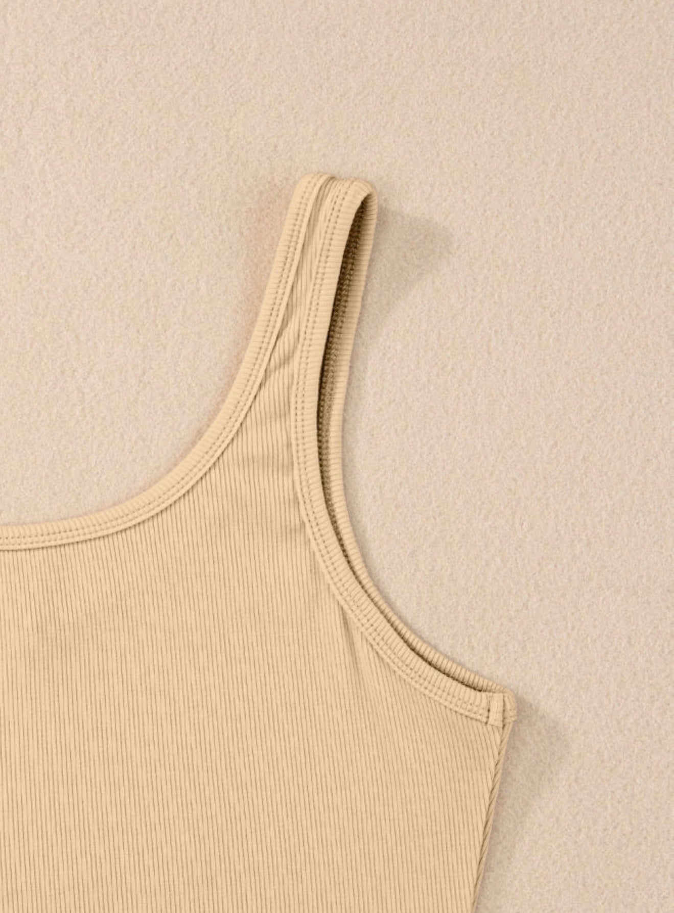 Beige Cropped V-neck Ribbed Tank