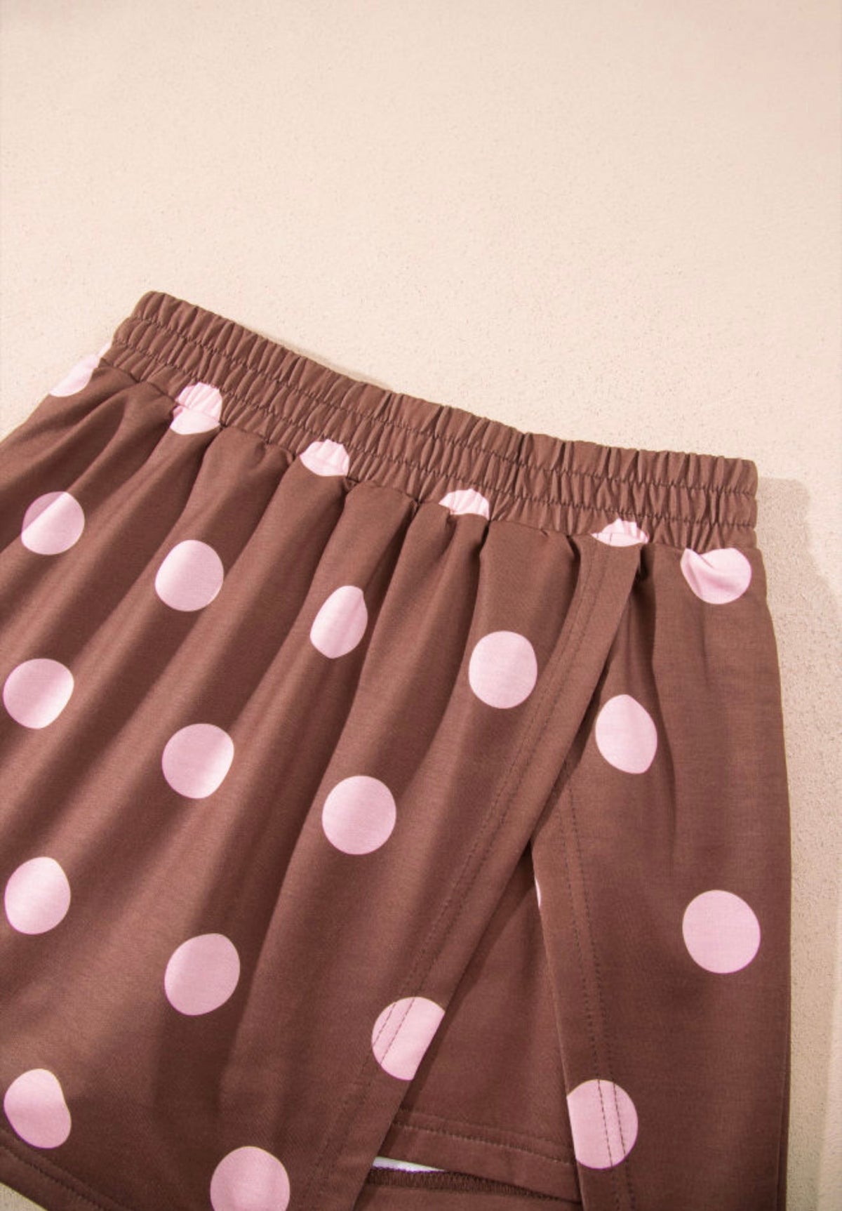 MLBP Brown and Pink Polka Dot Long Sleeve Crew Neck Skort Set