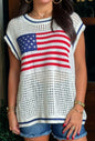 American flag open weave sleeveless sweater by Ivy's Gifts & Boutique, featuring a patriotic flag pattern and lightweight knit fabric