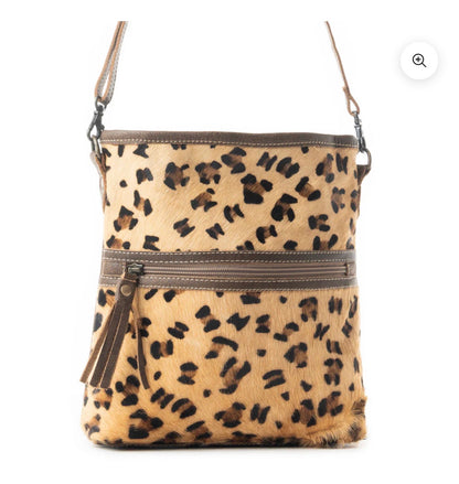 MY15 MYRA BRAND Feisty Leather and Hairon Bag with 2 Outer Zip Closure Pockets and Adjustable Shoulder/Crossbody Strap