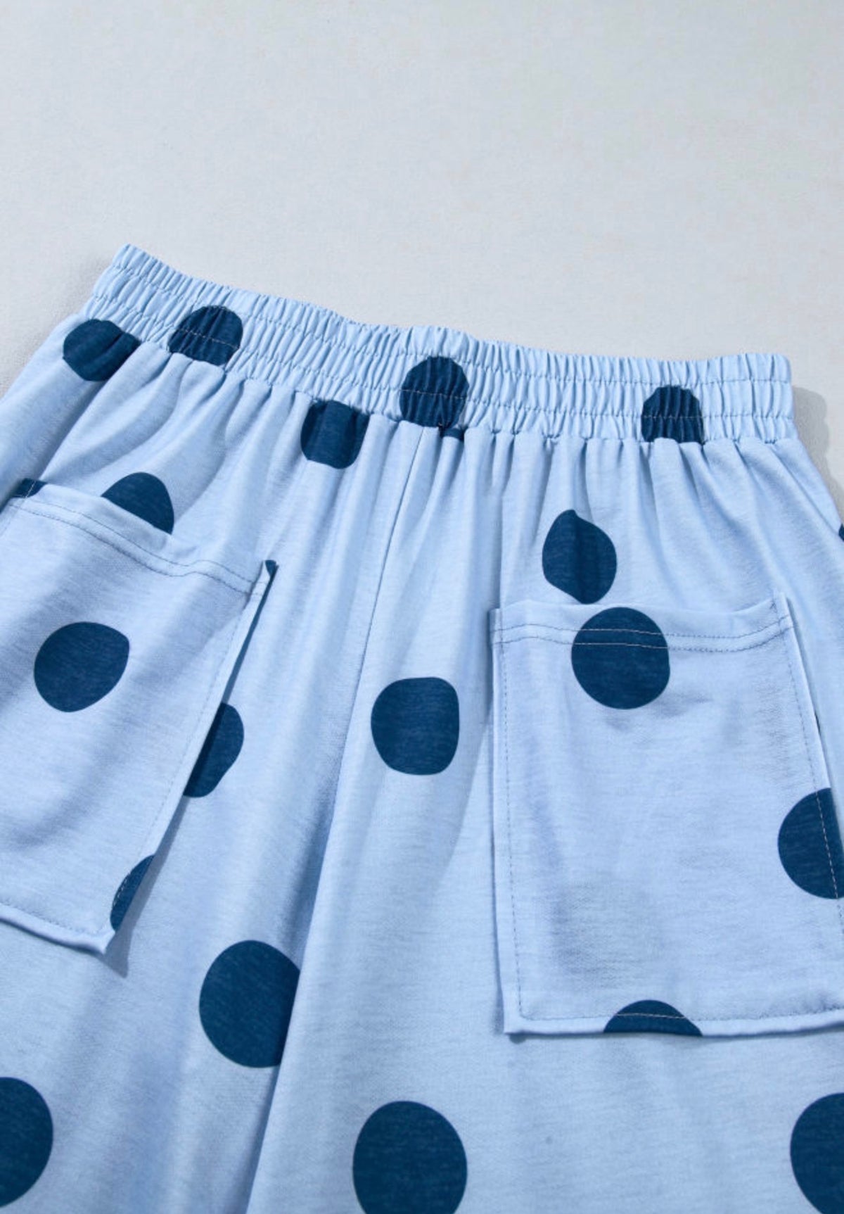 MLBP Blue Polka Dot Wide Leg Comfy Pants with Square Pockets and Elastic Waist