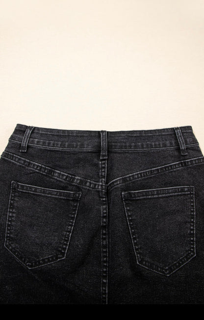 Mineral Washed Black Denim Mini Skirt