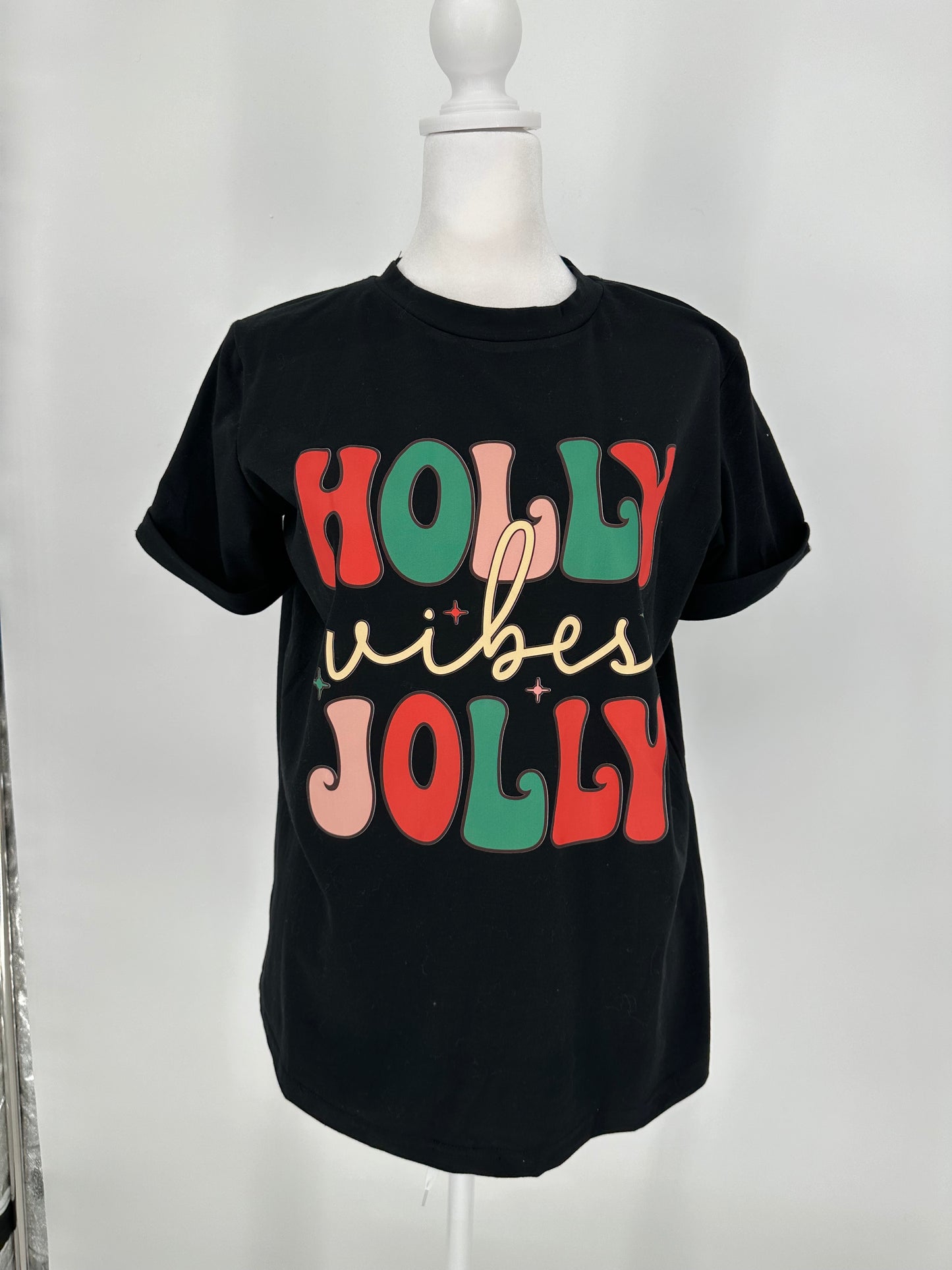 Black Holly Jolly T-Shirt with Cuffed Sleeved