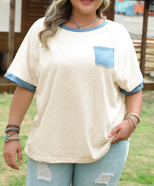 Ivory Top with Blue Pocket and Trim