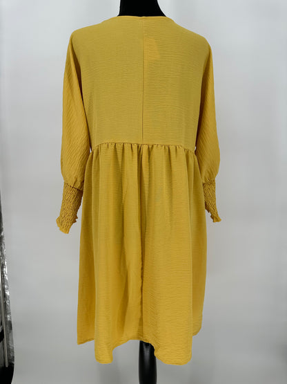 Yellow Gold Empire Waist Dress with Elastic Cuff Sleeve