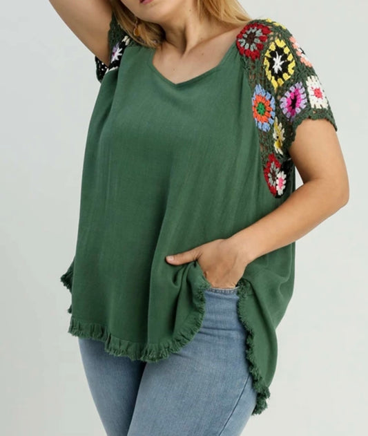 Umgee Crochet Sleeve Top