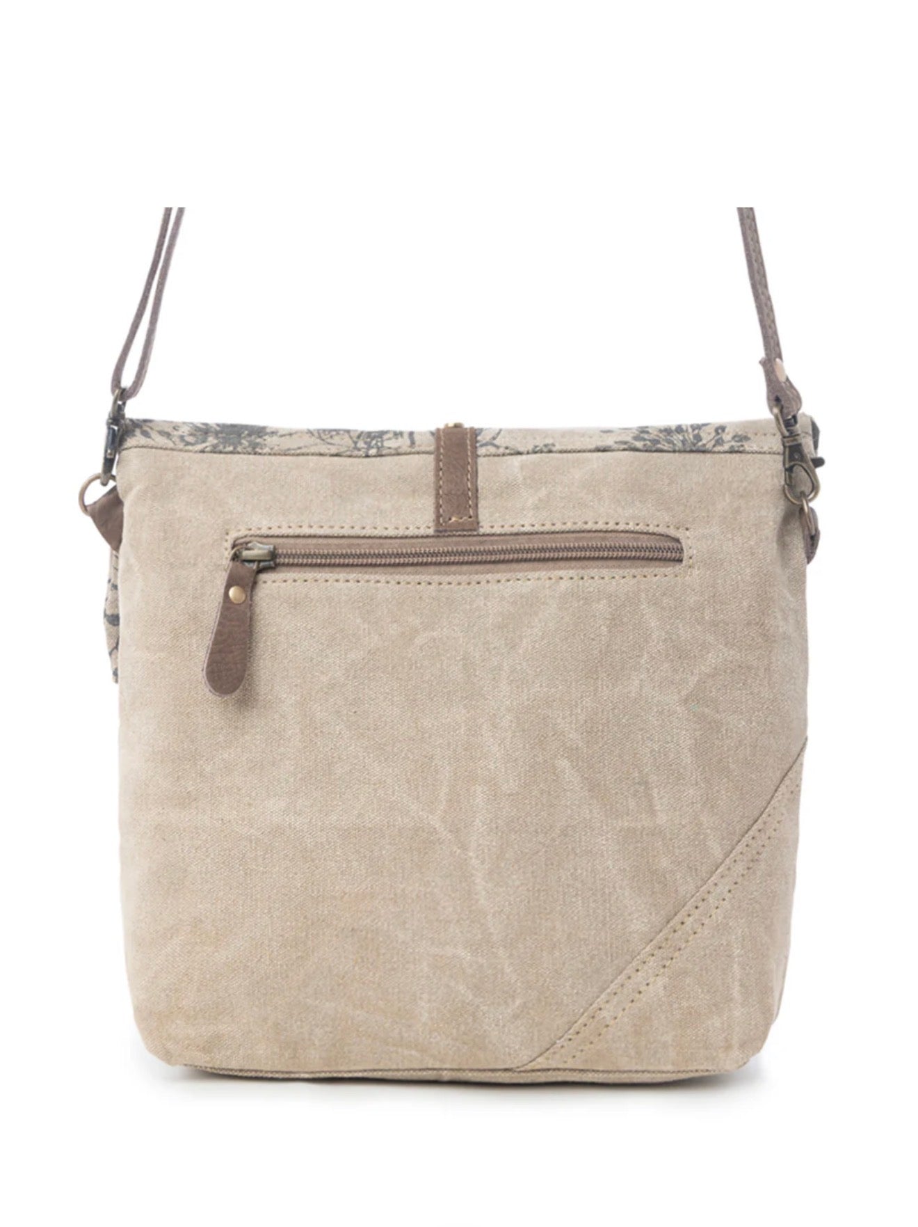 MY7 MYRA BRAND Tazzie Floral Accent Printed Canvas Crossbody Shoulder Bag with Zipped Fold Over and Secure Latch for Added Style and Security