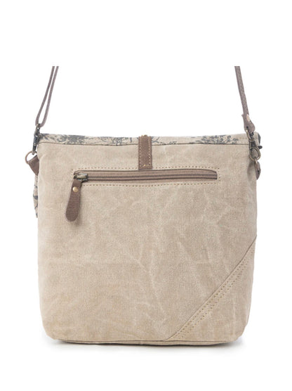 MY7 MYRA BRAND Tazzie Floral Accent Printed Canvas Crossbody Shoulder Bag with Zipped Fold Over and Secure Latch for Added Style and Security