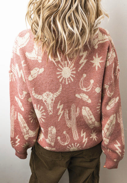 MLWP Mauve Soft Sweater with Western Print Details