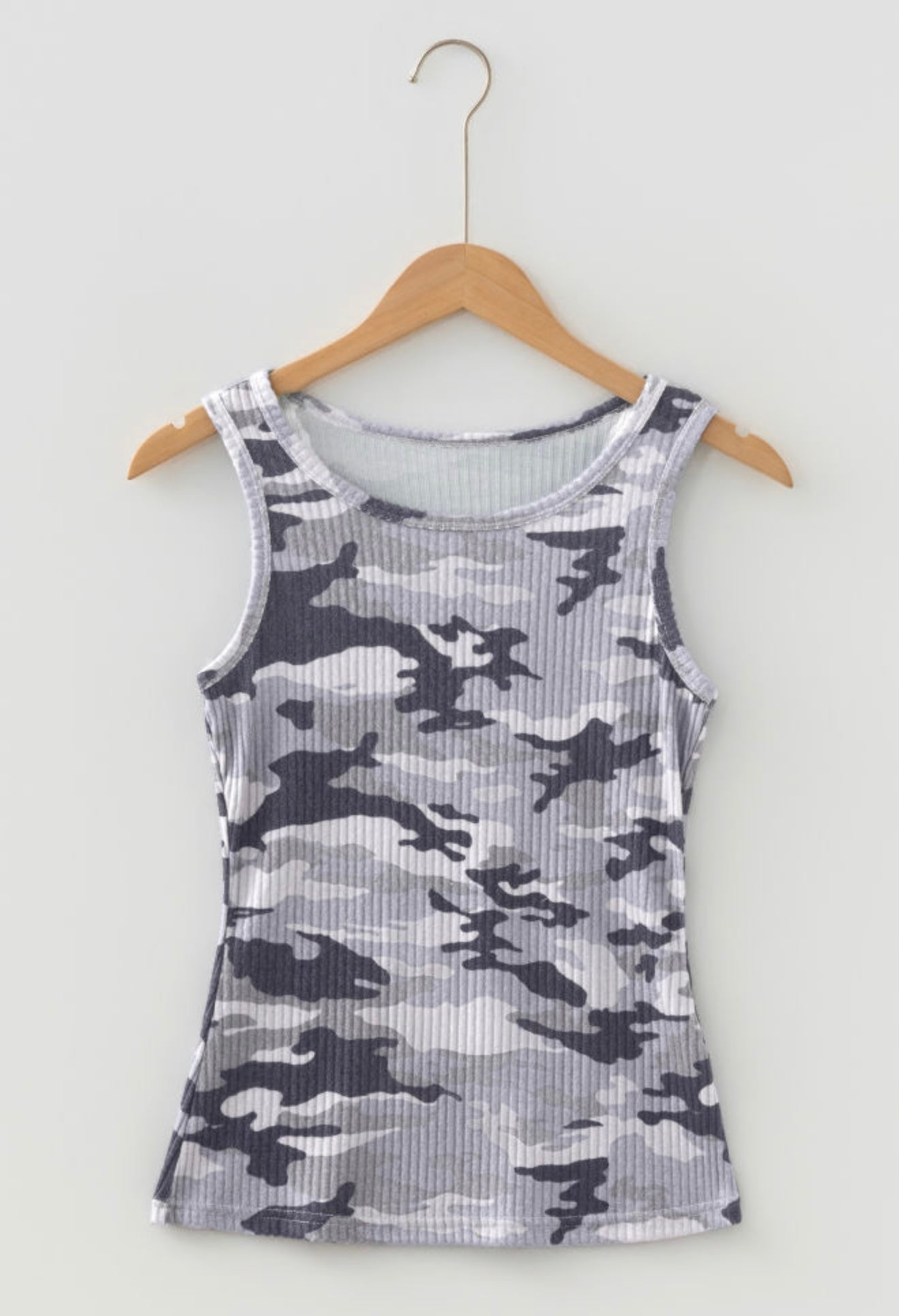 A57 Camo Print Ribbed Basic Tank Top - Ivy's Gifts & Boutique