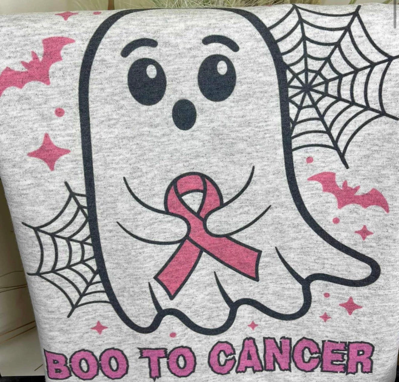 FBC Boo To Cancer Ghost Holding Pink Ribbon Design T Shirt