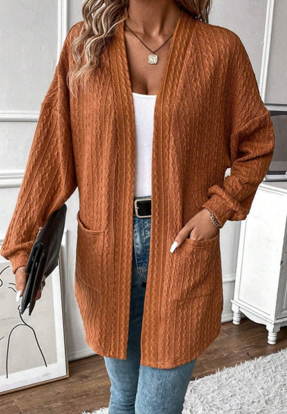 Cable Knit Design Rust colored Cardigan Sweater