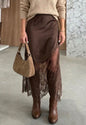 MLLS Chocolate Brown Lace Detailed Long Skirt