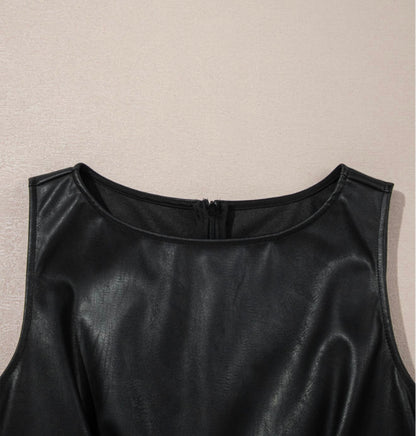 Black Leather Like Mini Dress