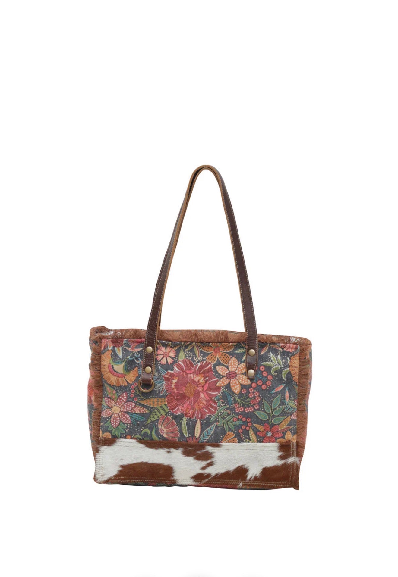 MY13 MYRA BRAND Unique Patchwork Style Double Strap Shoulder/Tote Bag with Real Cow Hair Detail