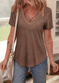 Casual Acid Washed Chestnut Brown Top